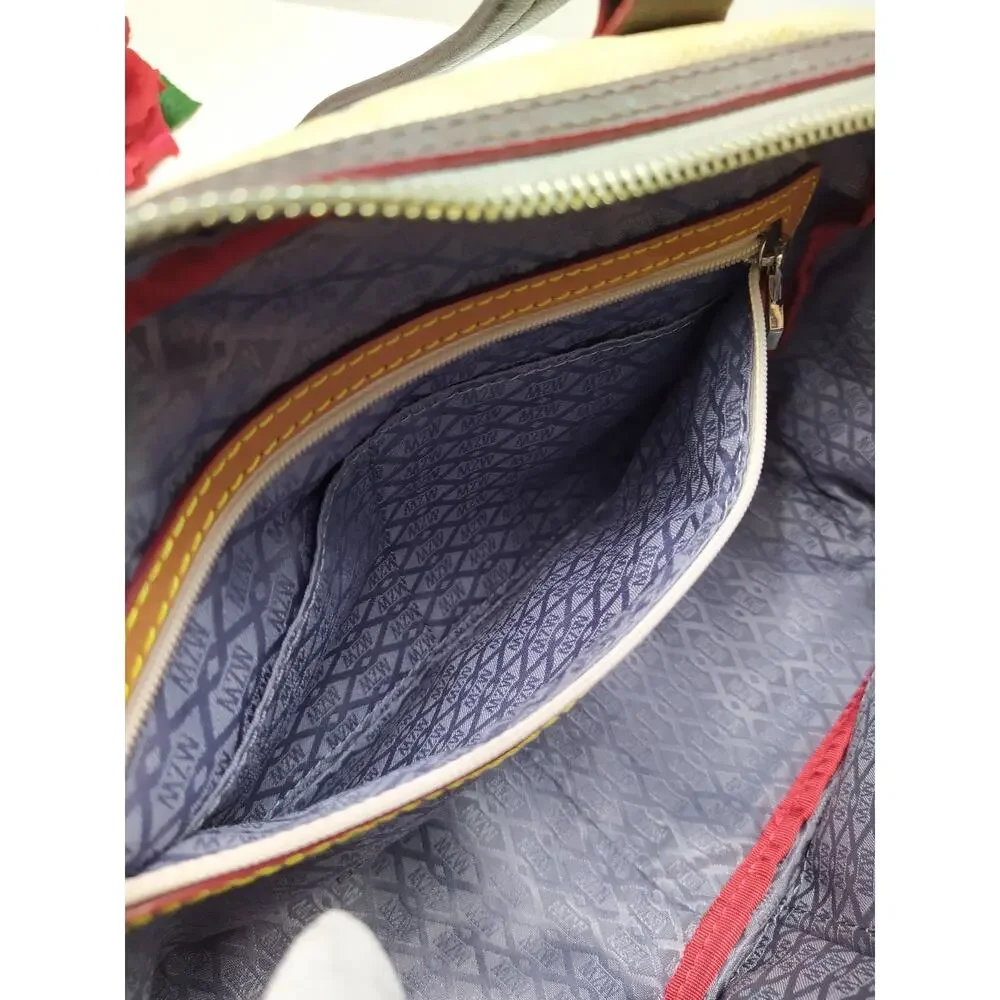 MZ Wallace Beige Leather Zipper Pockets Double Handles Satchel Shoulder Bag